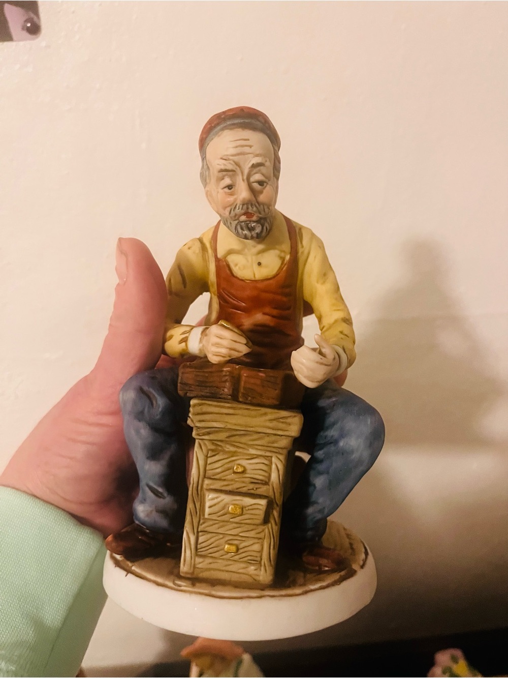 Handcrafted Homco Clockmaker Figurine Statue in Brown and Blue